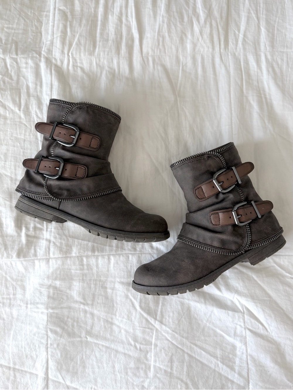Not Rated Grey Slouchy Moto Mid Calf Buckle Detail Boots Size 7